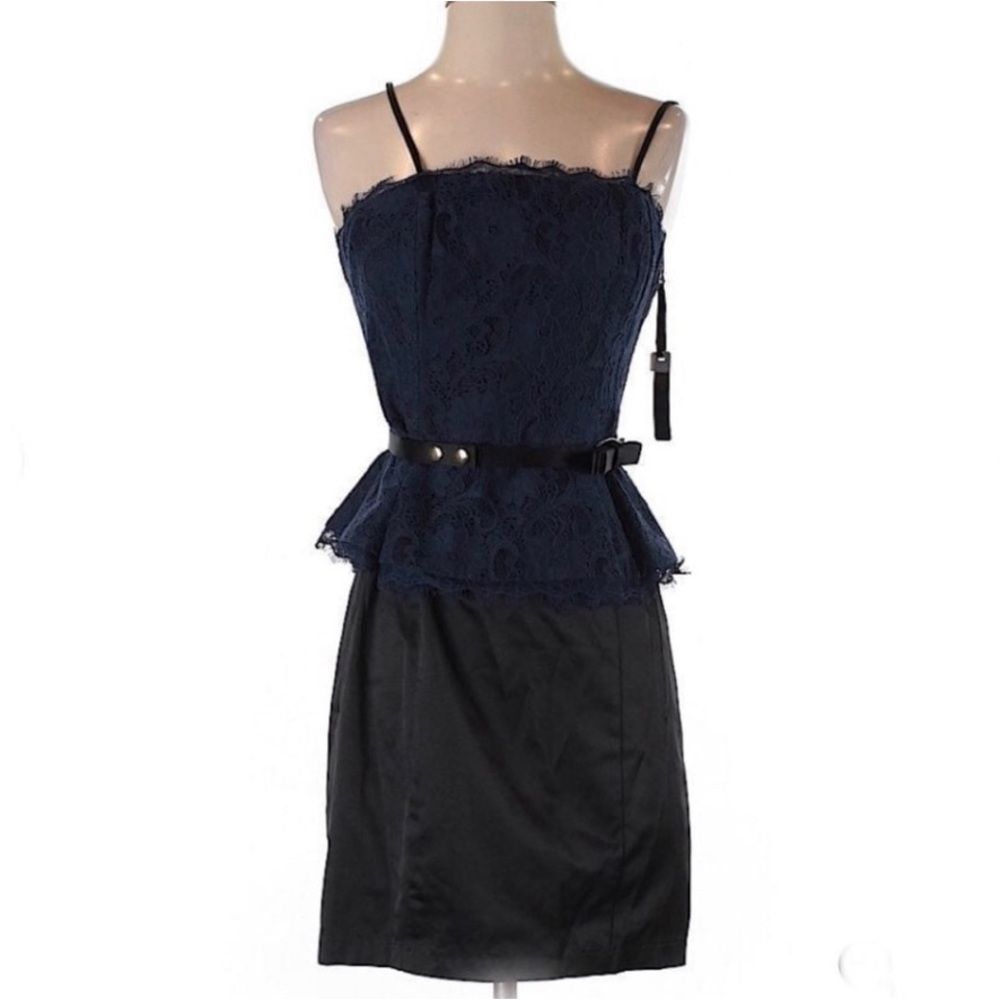 Kate Young Sleeveless Black & Blue Party Dress Size 8 Back Zipper And Belt NEW